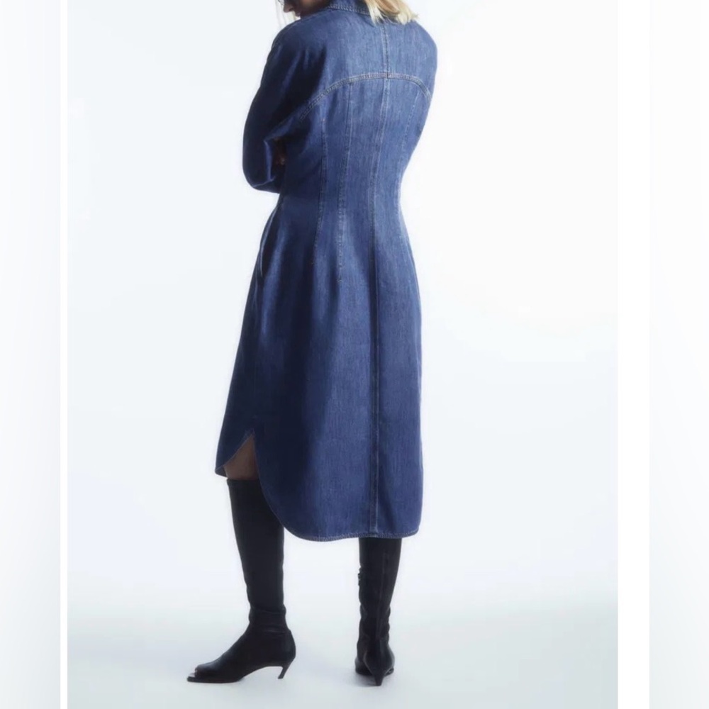 COS - women’s Oversized Waisted Denim shirt midi dress blue jeans button down 14 - Picture 4 of 11